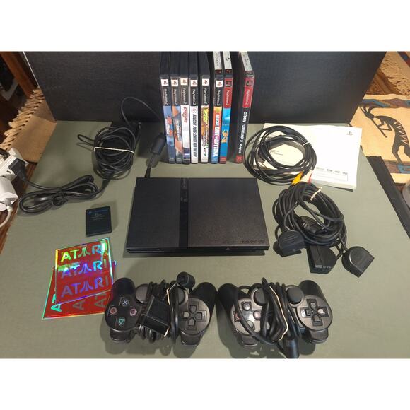 Sony PS2 Slim SCPH-70012 Console Bundle 2 Controllers 8 Games Memory Card Tested